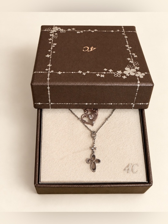 Jewelry - Folli Follie 925 Sterling Silver Heart & Cross Necklace Set of 2